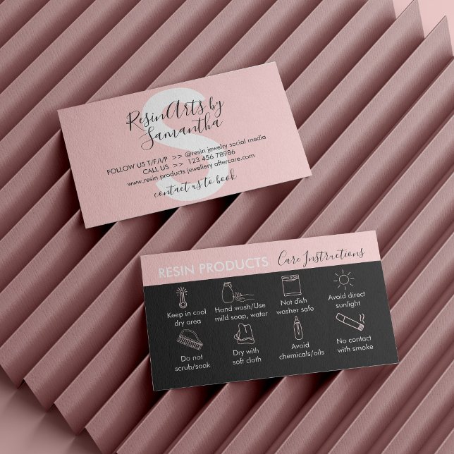 Black Pink Resin Products Care Instructions Business Card (Black Pink Resin Products Care Instructions Business Card)
