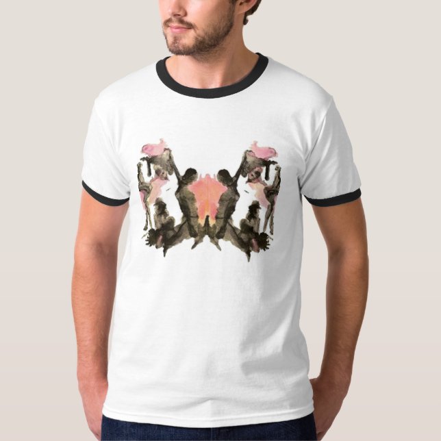 Black & Pink Rorschach on White Ringer Tee (Front)