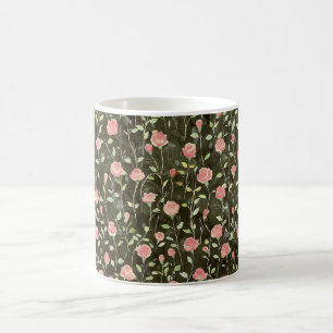 Black Pink Rose Floral Coffee Mug