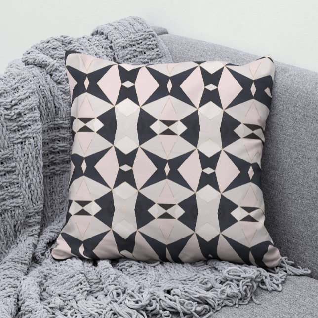Black Pink Rose Gold Kaleidoscope Geometric Cushion (Creator Uploaded)