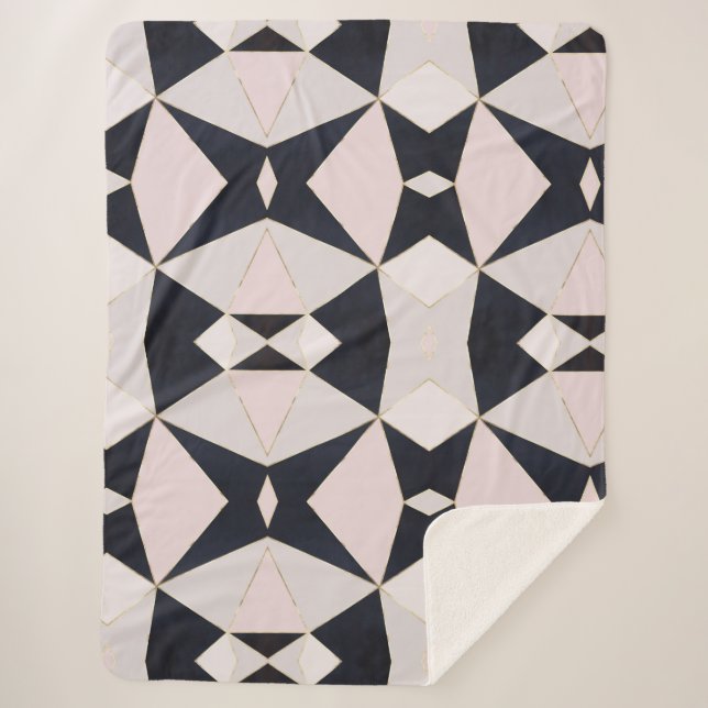 Black Pink Rose Gold Kaleidoscope Geometric Sherpa Blanket (Front)