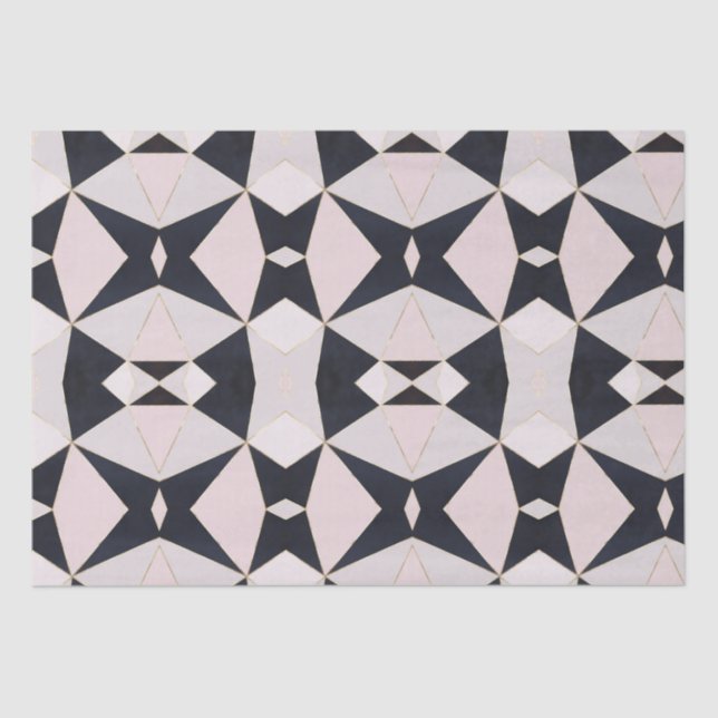 Black Pink Rose Gold Kaleidoscope Geometric Tissue Paper (Front)