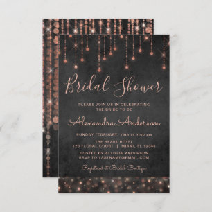 Black Pink Rose Gold String Lights Bridal Shower Invitation