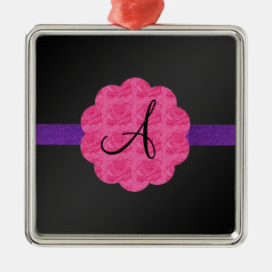 Black pink roses monogram metal tree decoration