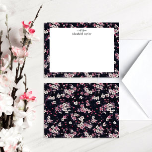 Black Pink Sakura Flowers, Pattern Design Card