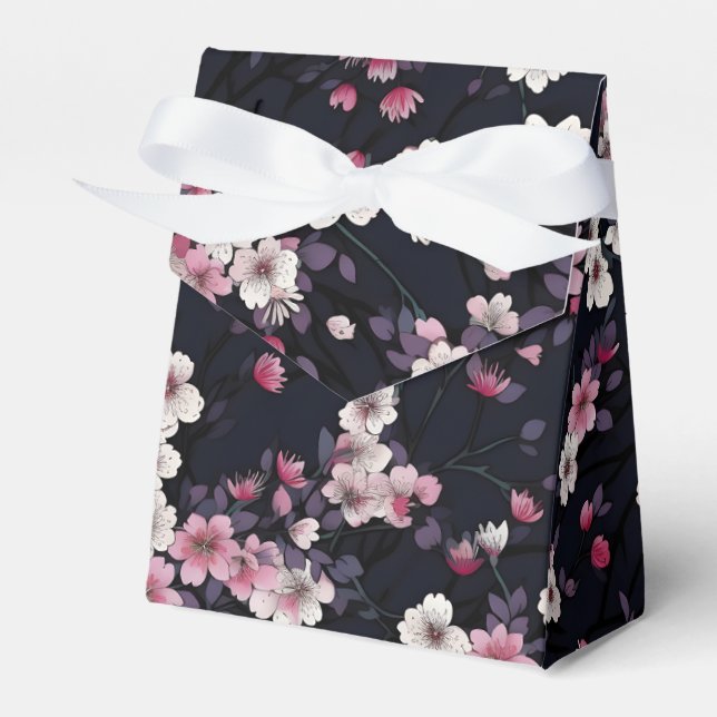 Black Pink Sakura Flowers, Pattern Design,  Favour Box (Front Side)
