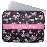 Black Pink Sakura Flowers, Pattern Design,