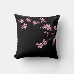Black Pink Sakura japanese design :: Cushion