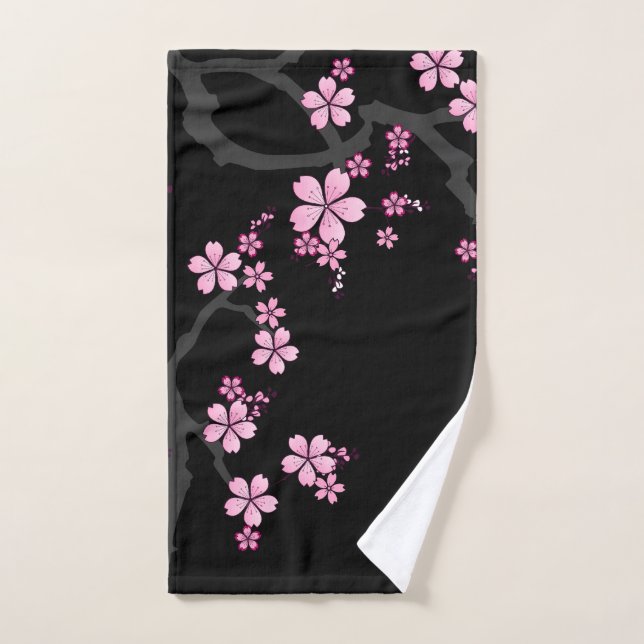 Black Pink Sakura japanese design :: Hand Towel (Hand Towel)