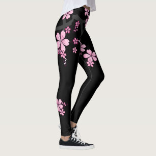 Black Pink Sakura japanese design :: Leggings