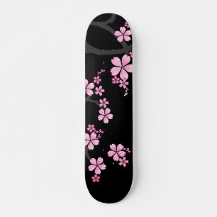 Black Pink Sakura japanese design :: Skateboard