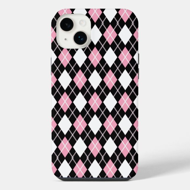 Black & Pink Seamless Argyle Pattern iPhone Case (Back)