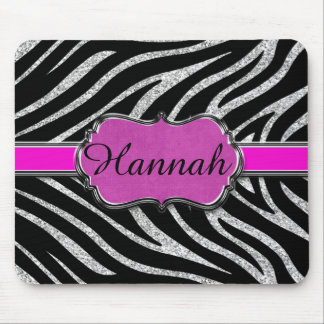 Black Pink Silver Glitter Zebra Personalised Mouse Pad
