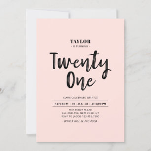 Black & Pink Simple 21st Birthday Party Invitation
