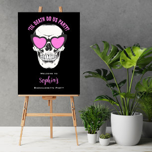 Black Pink Skull Bachelorette Party Welcome Sign