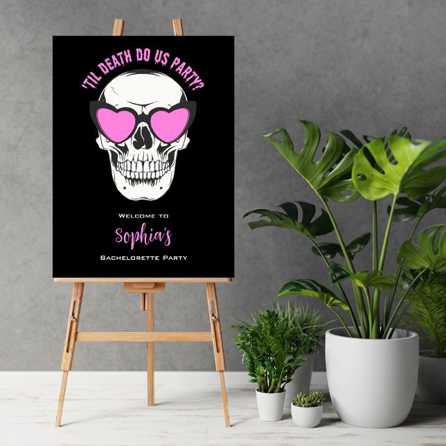 Black Pink Skull Bachelorette Party Welcome Sign (Black and pink skull bachelorette party welcome sign.)