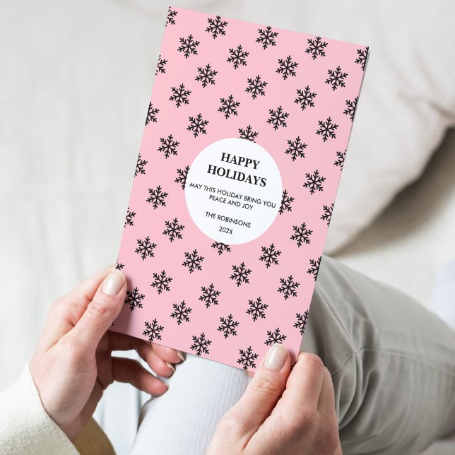 Black & Pink Snowflake Happy Holiday Card (Creator Uploaded)