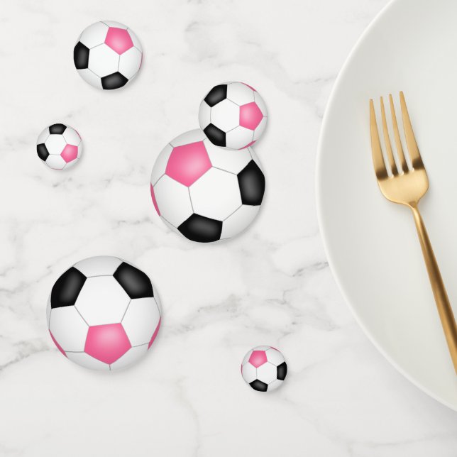 black pink soccer balls girls sports party confetti (Group)