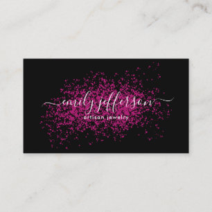 Black Pink Splatters Script Minimalist Custom Business Card