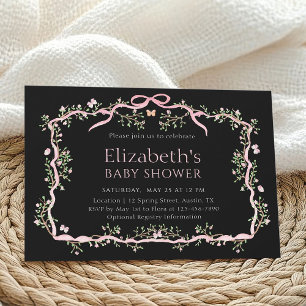 Black Pink Spring Garden Baby Shower    Invitation