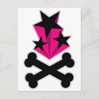 Black Pink Stars Crossbones Postcard