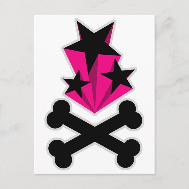 Black Pink Stars Crossbones Postcard (Front)