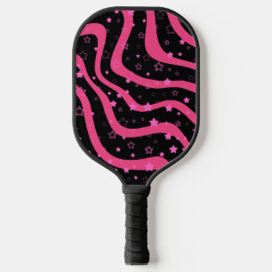 Black &Pink Stars On Lines Elegant Feminine Design Pickleball Paddle
