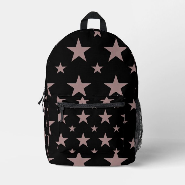 Black Pink Stars Pattern Pastel Constellation Printed Backpack (Front)