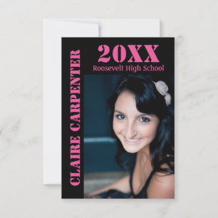 Black/Pink Stencil Letters - 3x5 Grad Announcement