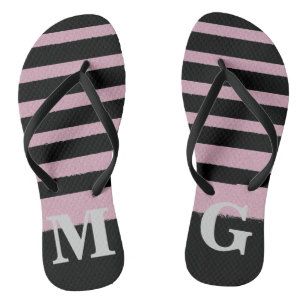 Black Pink Striped Cool Simple Patterns Jandals