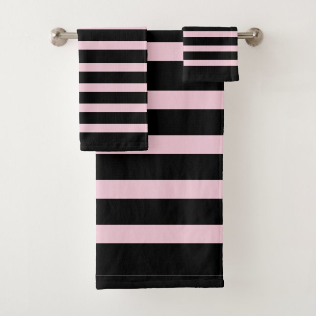 Black & Pink Stripes Modern Design Bath Towel Set (Insitu)