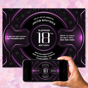 Black Pink Surprise 18th Birthday Party Invitation
