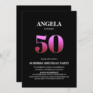 Black Pink Surprise 50th Birthday Invitation