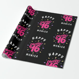 Black Pink Sweet 16 Personalised Birthday Wrapping Paper
