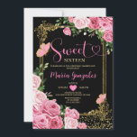 Black Pink Sweet Sixteen Gold 16th Girl Birthday Invitation<br><div class="desc">Black Pink Sweet Sixteen Gold 16th Girl Birthday Party Invitation
Mis Quince 15 Anos,  16th Birthday.</div>