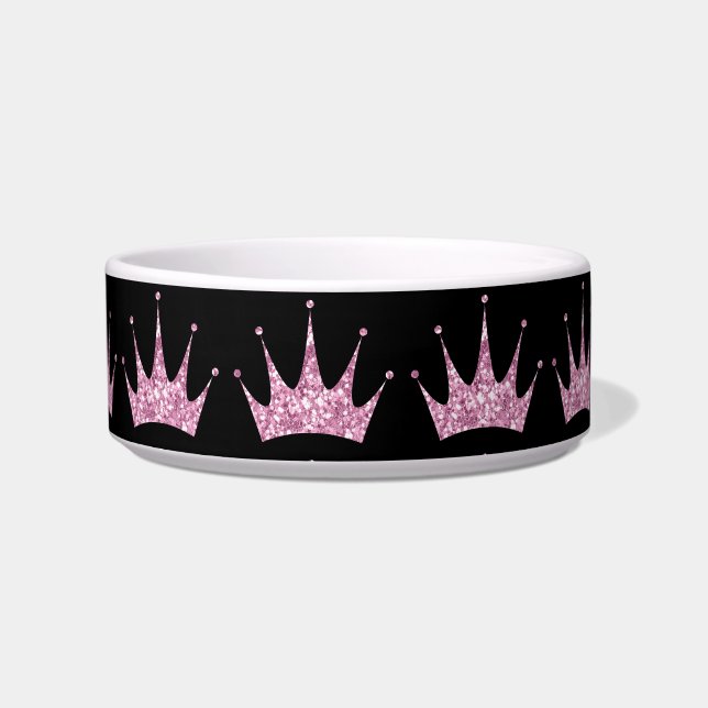 Black Pink Tiara Princess Pet Feeding Bowl (Front)