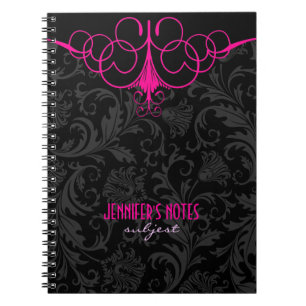 Black & Pink Vintage Damasks Spiral Notebook