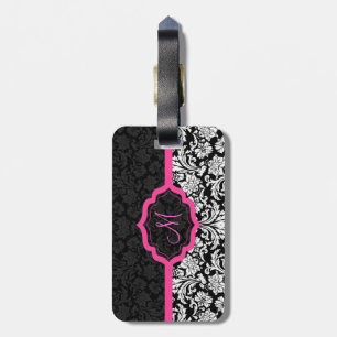 Black & Pink Vintage Floral Damasks Luggage Tag