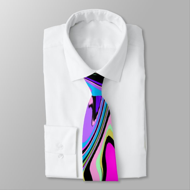 Black Pink Violet Abstract Tie (Tied)