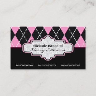 Black pink white argyle trendy business cards