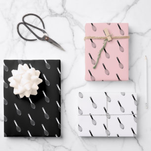 Black Pink White Balloon Whisk Patterns Wrapping Paper Sheet