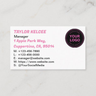 Black Pink White CUSTOMIZABLE  Business Card