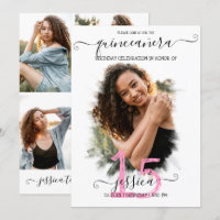Black Pink White Halo Photo Collage Quinceañera