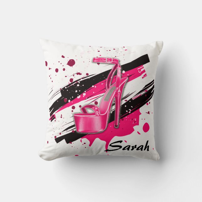 Black, Pink & White Hot High Heels Cushion (Front)