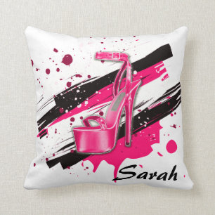 Black, Pink & White Hot High Heels Cushion
