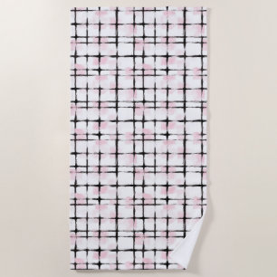 Black Pink White Plaid Stripes Beach Towel