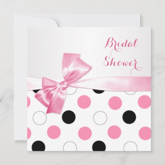 Black, pink, white polka dots Bridal shower Invitation (Front)