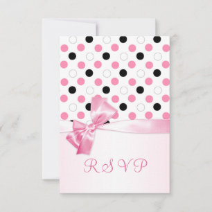 Black, pink, white polka dots RSVP Card