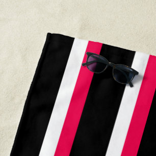 Black Pink White Striped Beach Towel