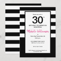 Black, Pink, White stripes, 30th birthday party